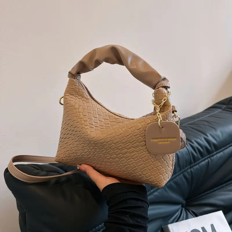Woven Pattern Mini Hobo Bag - Stylish Women’s Crossbody Handbag with Ruched Design