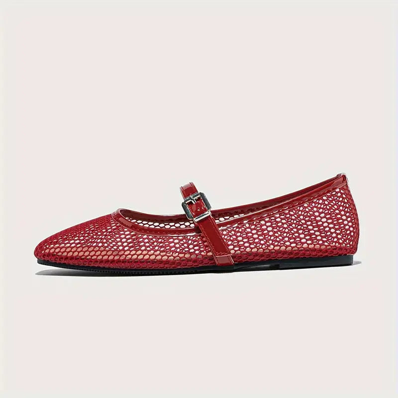 Women’s Mesh Ballet Flats - Breathable Square Toe Casual Sandals with Soft Sole for Everyday Wear