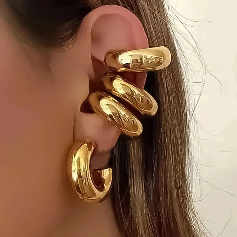 Golden Retro European C-shaped Ear Clips - Stylish Earrings for Women Without Ear Holes