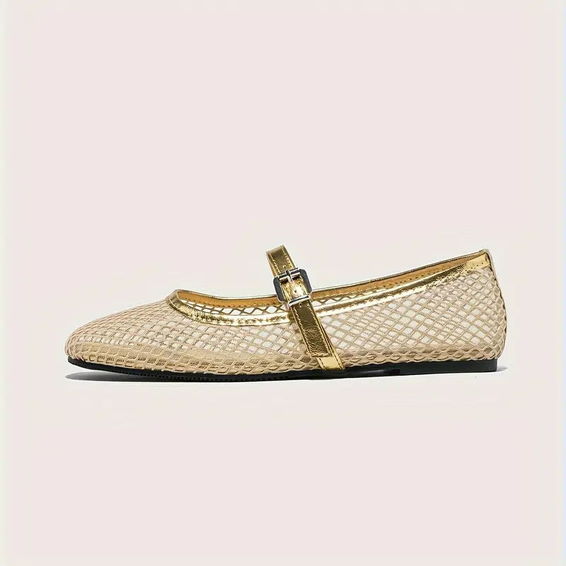 Women’s Mesh Ballet Flats - Breathable Square Toe Casual Sandals with Soft Sole for Everyday Wear