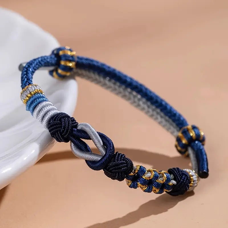 Mo Xiangli Hand-Woven Beaded Bracelet with Golden Accents - Vintage Ethnic Lucky Jewelry