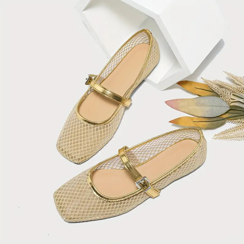 Women’s Mesh Ballet Flats - Breathable Square Toe Casual Sandals with Soft Sole for Everyday Wear