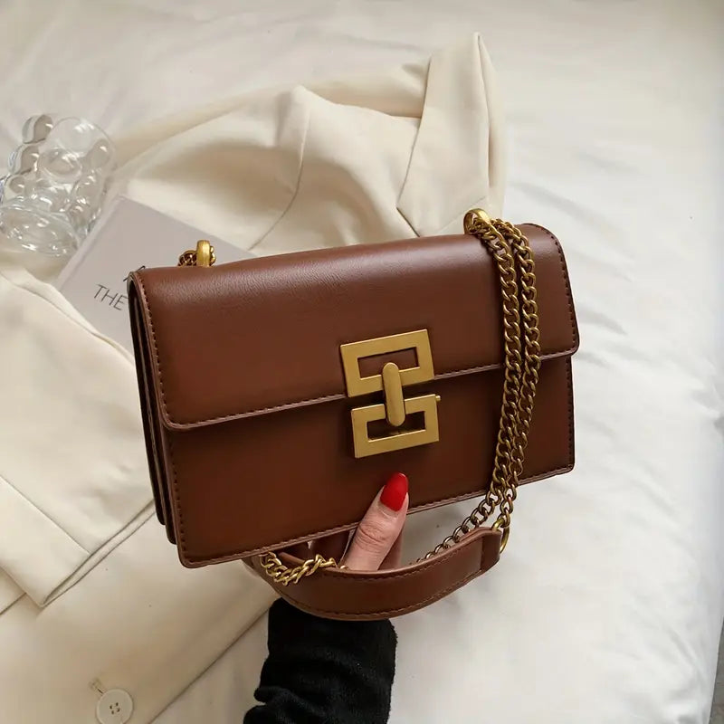 Minimalist Classic Crossbody Bag - Square PU Leather Flap Women’s Casual Handbag & Shoulder Bag