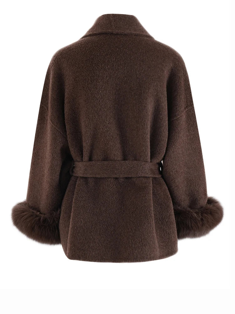 Wine Red Belted Wool Coat