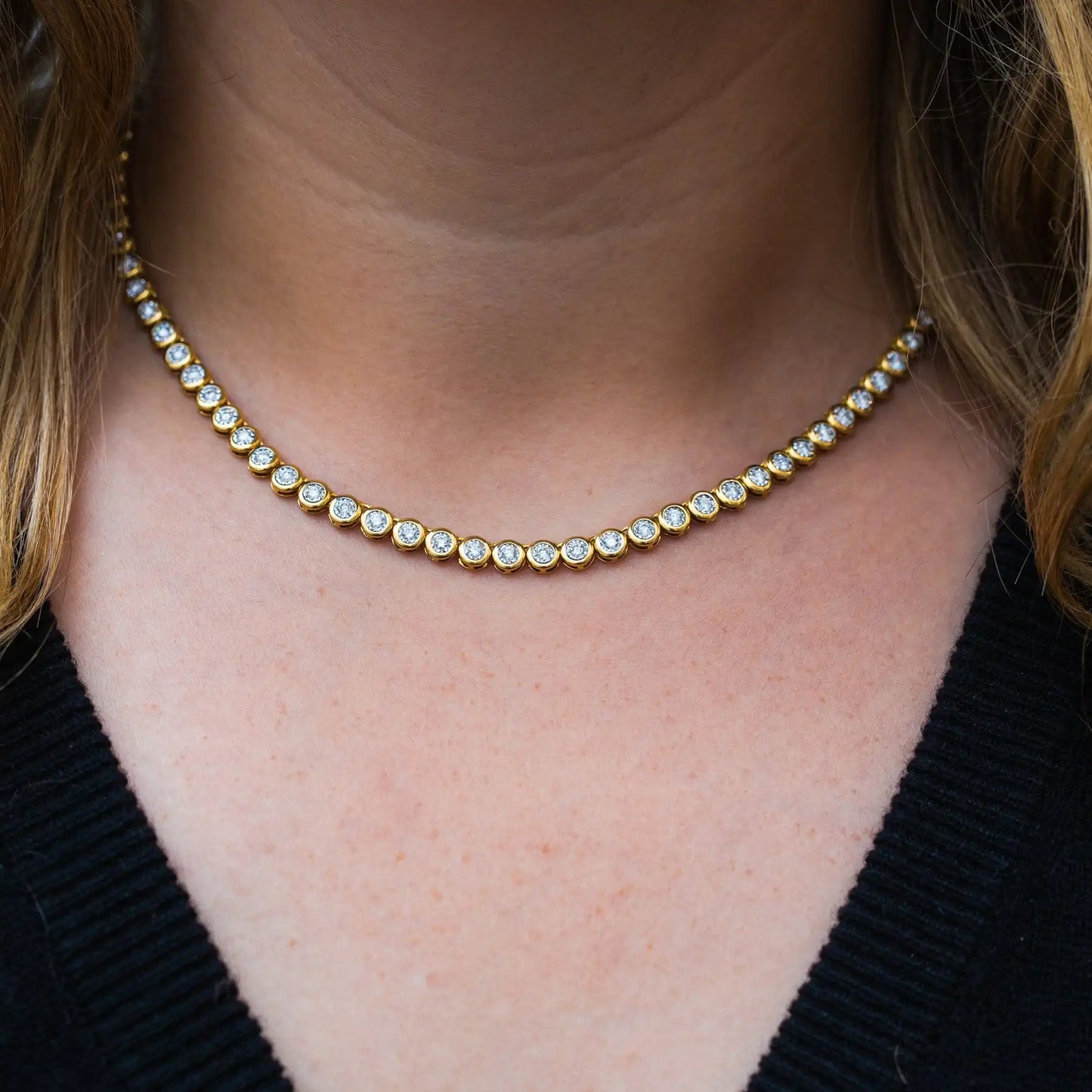 Geometric CZ Tennis Necklace – Elegant Jewelry with Cubic Zirconia Stones