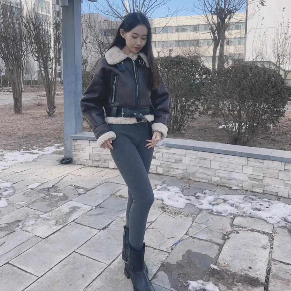 Womens Faux Sheepskin Bomber