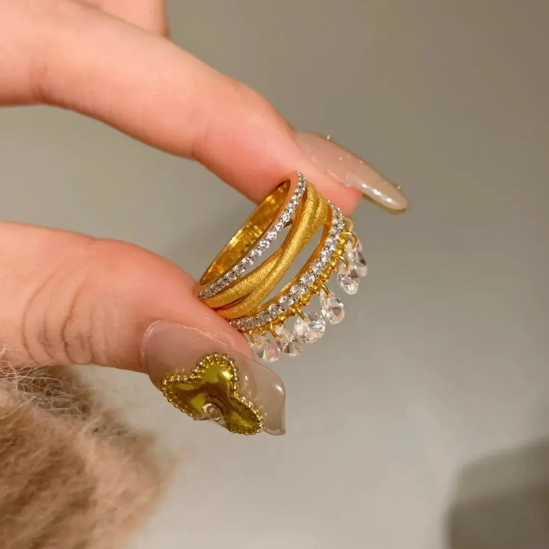 Stackable Gold Rings for Women - Dainty 14K Gold Plated Rings with Cubic Zirconia for Trendy Stacking and Thumb Style