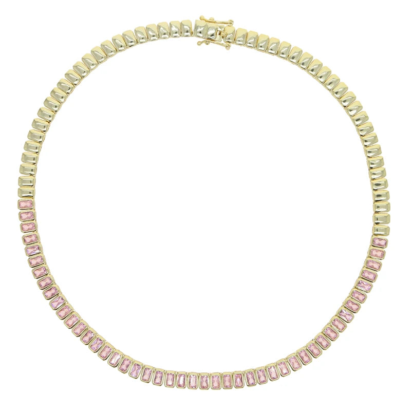 Geometric CZ Tennis Necklace – Elegant Jewelry with Cubic Zirconia Stones
