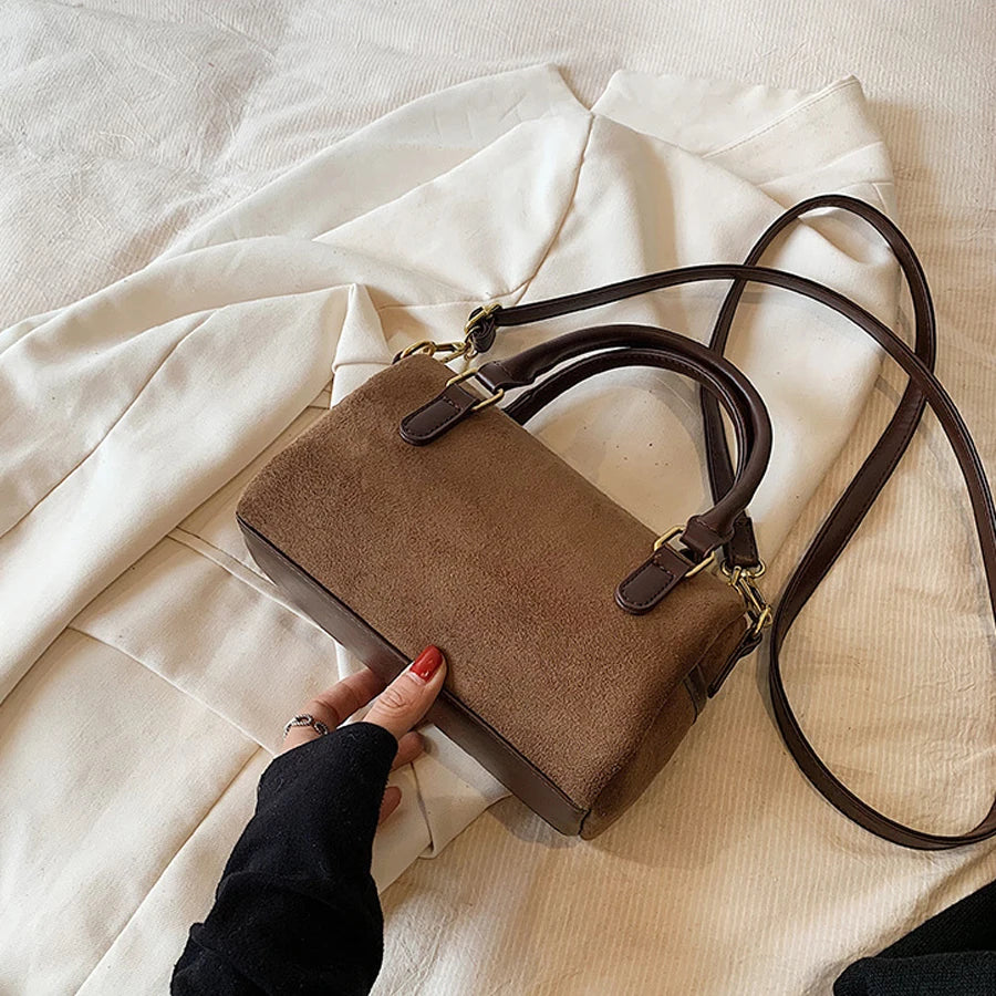 Trendy Faux Suede Shoulder Bag – Soft, Stylish Women’s Crossbody Purse