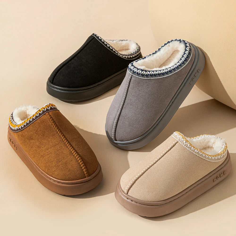 Cozy Fluffy Platform Slippers for Women with Soft Plush Fabric and Anti-Slip Sole