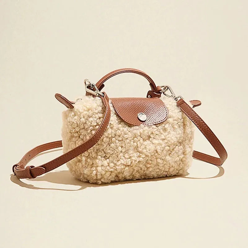 Wool Leather Dumpling Bag