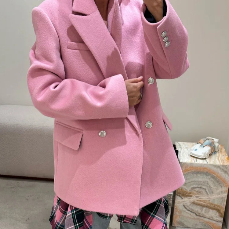 Elegant Pink Woolen Coat for Women