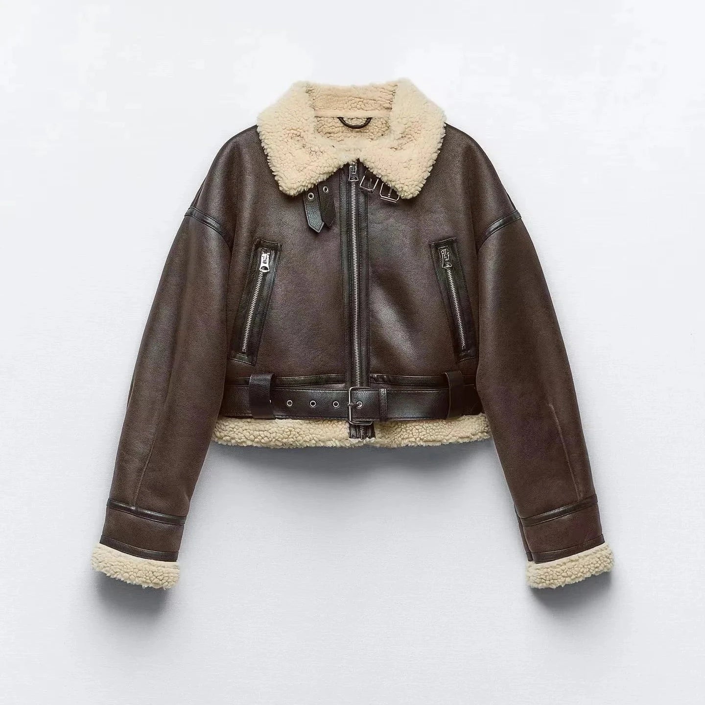Womens Faux Sheepskin Bomber