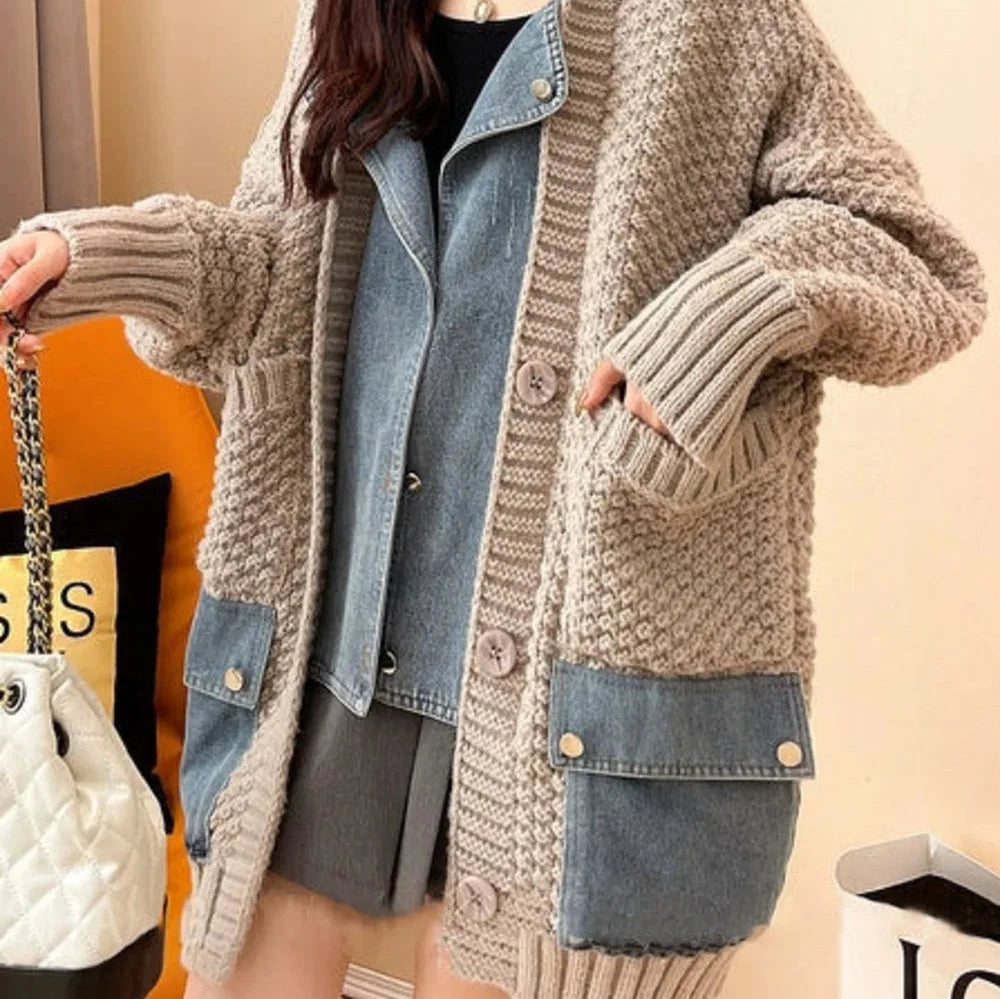 Women's Denim Patchwork Cardigan