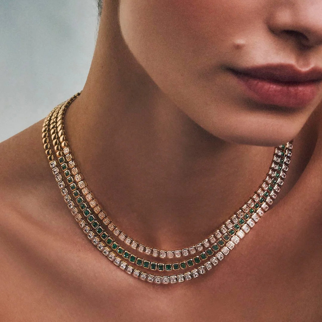Geometric CZ Tennis Necklace – Elegant Jewelry with Cubic Zirconia Stones