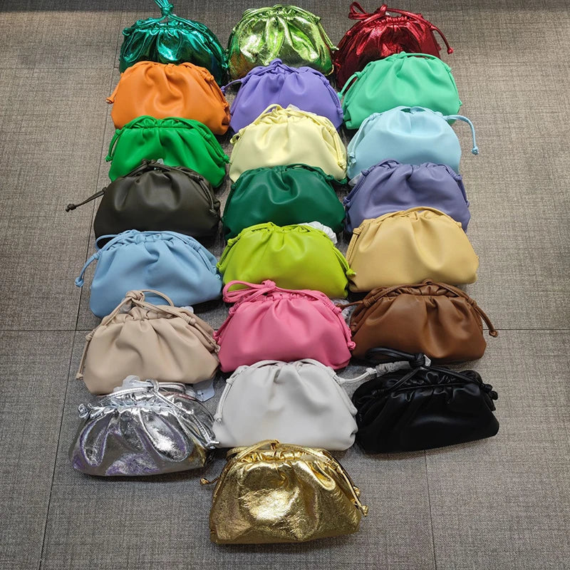Women's PU Leather Cloud Bag - Ruched Dumpling Small Crossbody Clutch for Parties, Weddings, and Chic Style