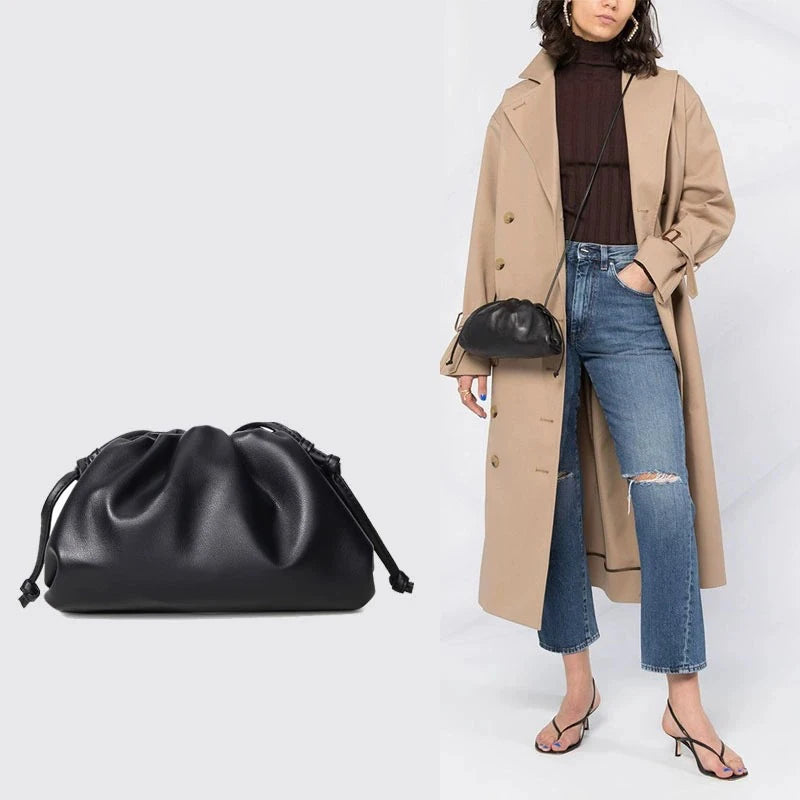 Women's PU Leather Cloud Bag - Ruched Dumpling Small Crossbody Clutch for Parties, Weddings, and Chic Style