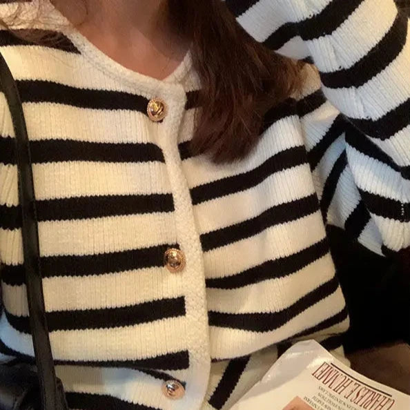 Winter Striped Cardigan with Buckle