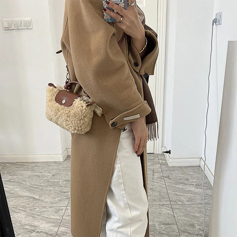 Wool Leather Dumpling Bag