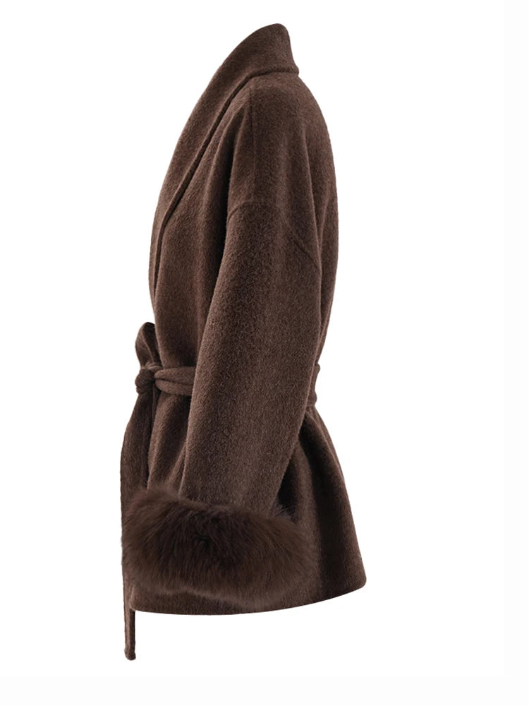 Wine Red Belted Wool Coat