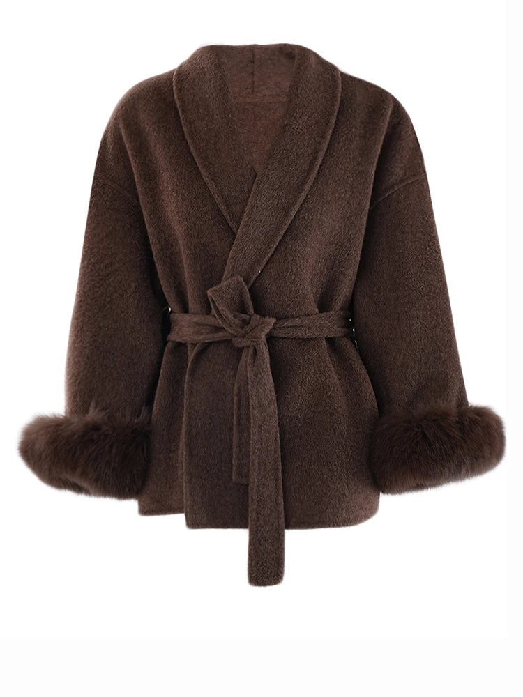 Wine Red Belted Wool Coat