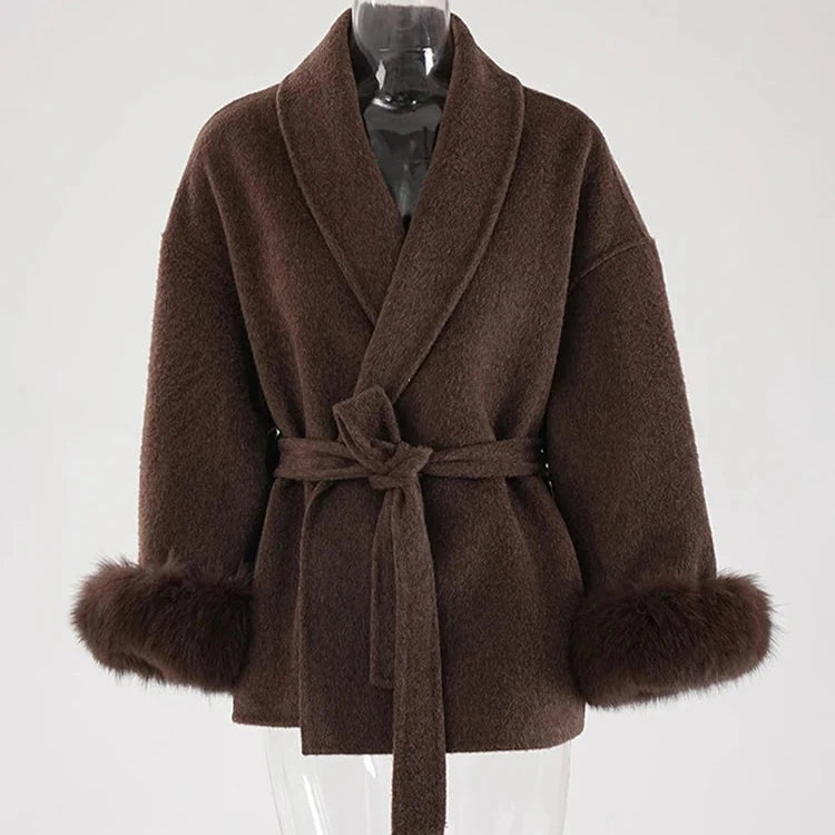 Wine Red Belted Wool Coat