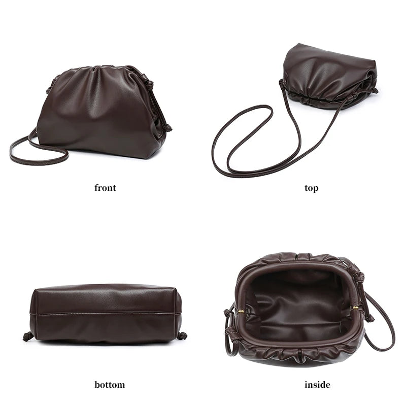 Women's PU Leather Cloud Bag - Ruched Dumpling Small Crossbody Clutch for Parties, Weddings, and Chic Style