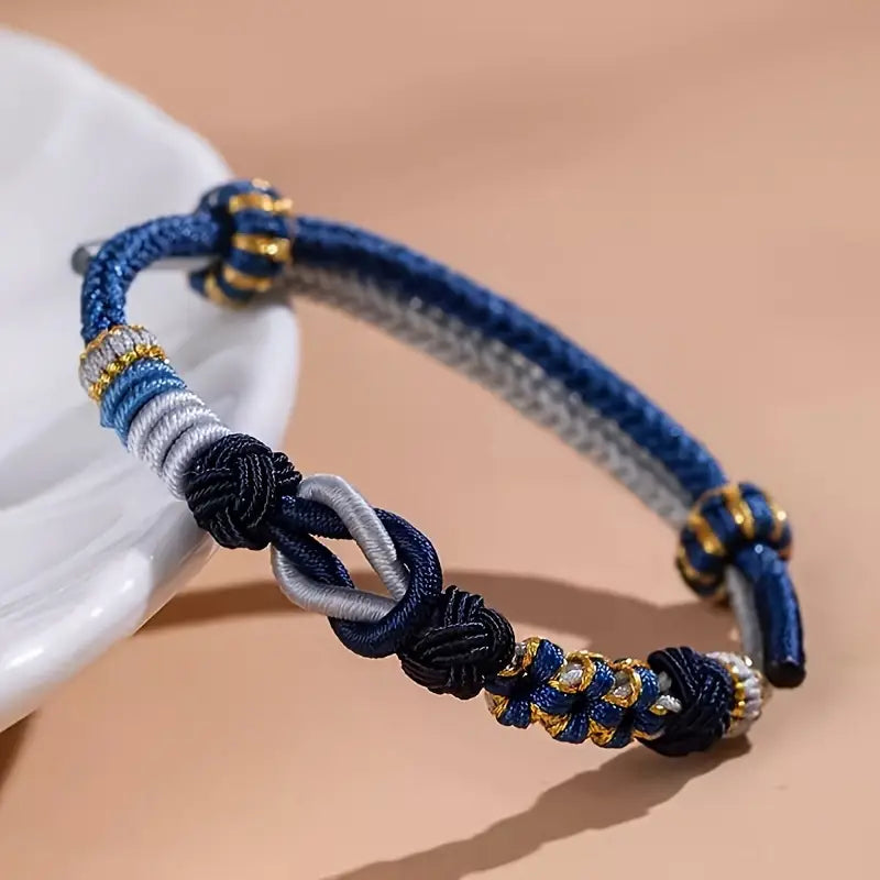 Mo Xiangli Hand-Woven Beaded Bracelet with Golden Accents - Vintage Ethnic Lucky Jewelry
