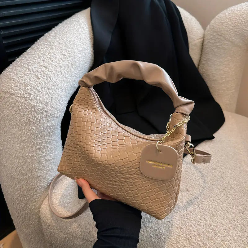 Woven Pattern Mini Hobo Bag - Stylish Women’s Crossbody Handbag with Ruched Design