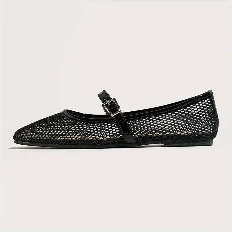Women’s Mesh Ballet Flats - Breathable Square Toe Casual Sandals with Soft Sole for Everyday Wear