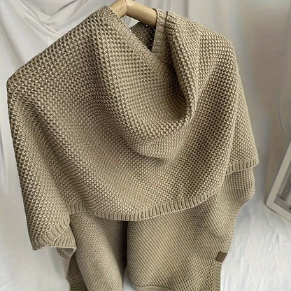 Solid Color Knitted Cross Shawl Cardigan Poncho for Autumn and Winter
