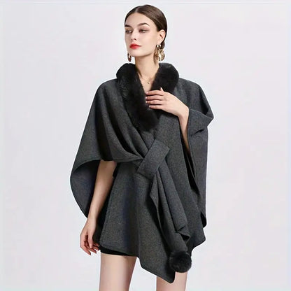 Faux Fur Collar Cape for Women