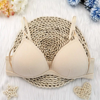 3pcs Ribbed Wireless Push-Up Bra Set - Sexy and Comfy Chest Strap Lingerie for Women