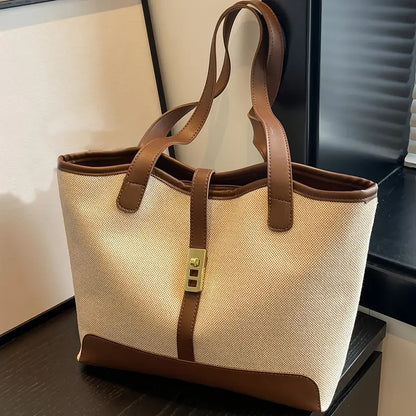 Large Capacity PU Leather Tote Bag - Stylish Women’s Casual Work Bag with Zipper Closure