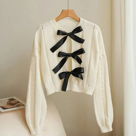 Elegant Bow-Knot Cardigan – Cozy and Chic Women’s Sweater with Feminine Bow Detail
