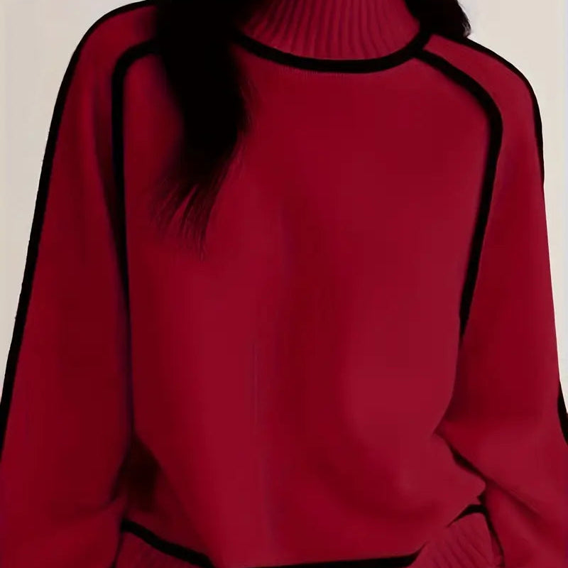 Color-Blocked Knit Sweater for Women - Stylish and Cozy Knitwear for Autumn and Winter