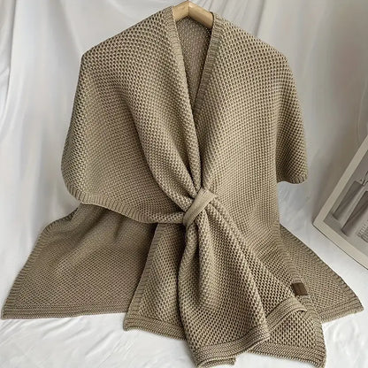 Solid Color Knitted Cross Shawl Cardigan Poncho for Autumn and Winter