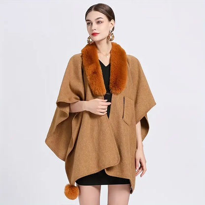 Faux Fur Collar Cape for Women