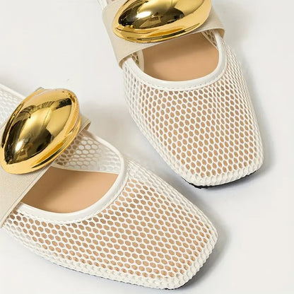 Women’s Metallic Slip-On Flats - Lightweight Breathable Mesh Walking Shoes with a Sleek Finish