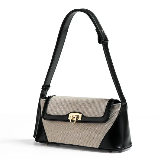 French-Inspired Vintage Shoulder Bag for Women - Colorblock Design, Polyester Fiber, Versatile for Daily Commuting