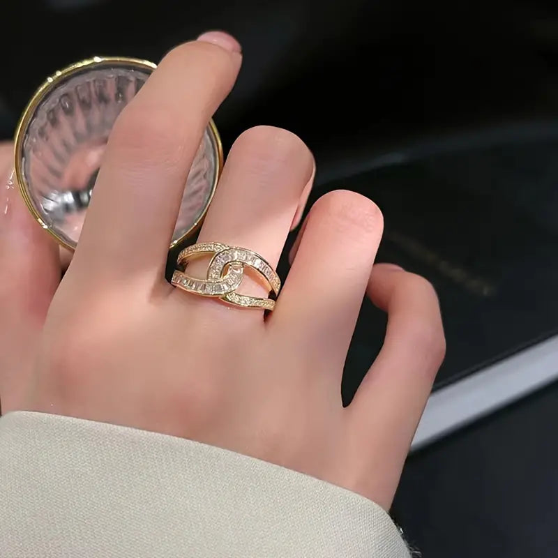 Sparkling X Cuff Ring for Women