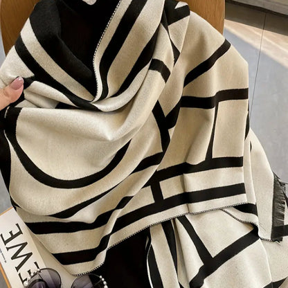 Plus Size Geo Print Color Block Shawl Top - Women’s Elegant Open-Front Cover-Up for Fall and Winter