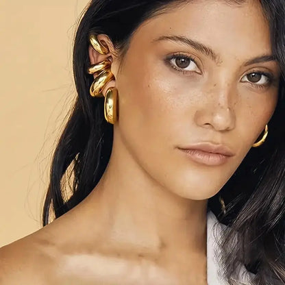 Golden Retro European C-shaped Ear Clips - Stylish Earrings for Women Without Ear Holes