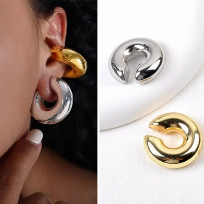 Golden Retro European C-shaped Ear Clips - Stylish Earrings for Women Without Ear Holes