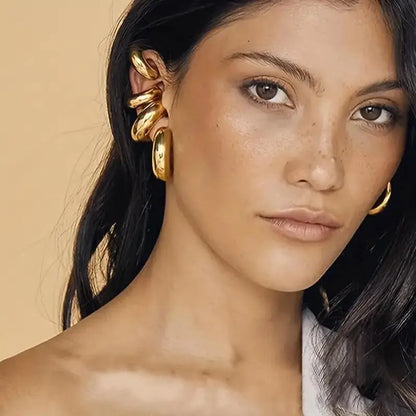 Golden Retro European C-shaped Ear Clips - Stylish Earrings for Women Without Ear Holes