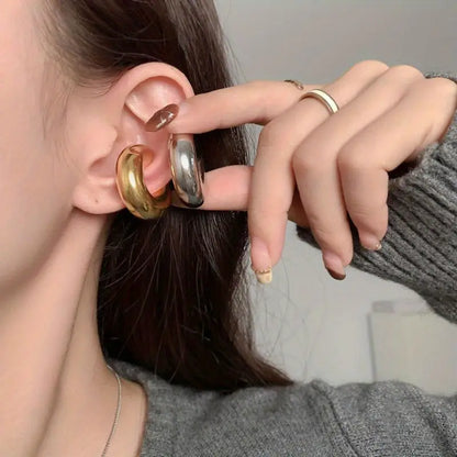 Golden Retro European C-shaped Ear Clips - Stylish Earrings for Women Without Ear Holes