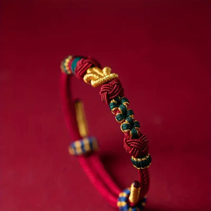 Mo Xiangli Hand-Woven Beaded Bracelet with Golden Accents - Vintage Ethnic Lucky Jewelry