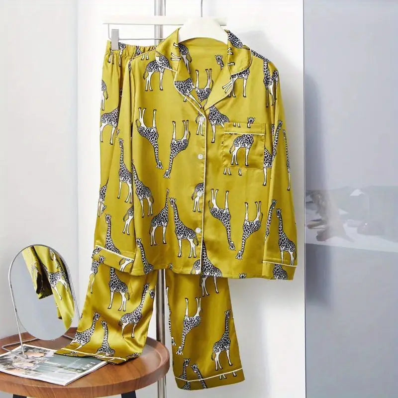 European Style Elegant Y2K Pajamas for Women - Trendy Spring & Autumn Sleepwear with Aesthetic Print