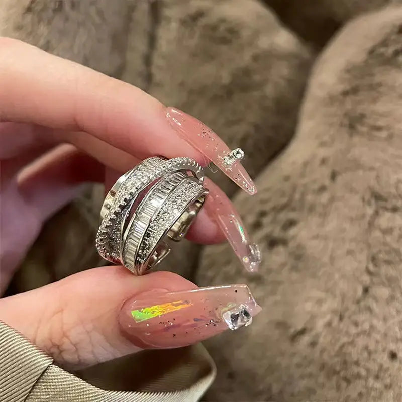Geometric Rhinestone Statement Ring – Bold, Elegant Jewelry