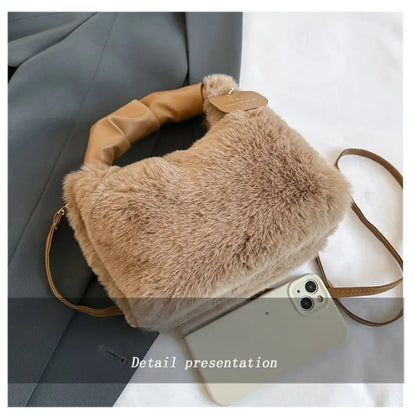 Women's Chic Faux Fur Crossbody Bag - Soft and Stylish Winter Shoulder Purse